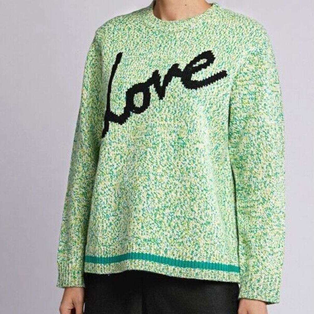 Chinti & Parker Womens Wool "Love" Sweater Sz L Preppy Designer Crew Neck Green